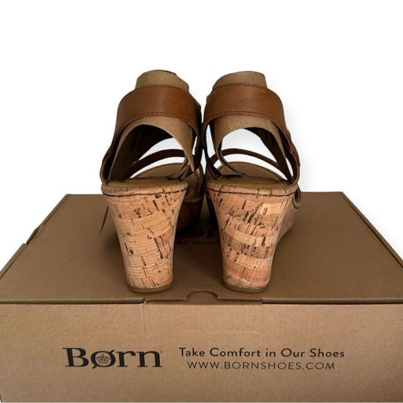 Born Lenore Platform Wedge Tan Leather Sandal Size 11M - Picture 3 of 7